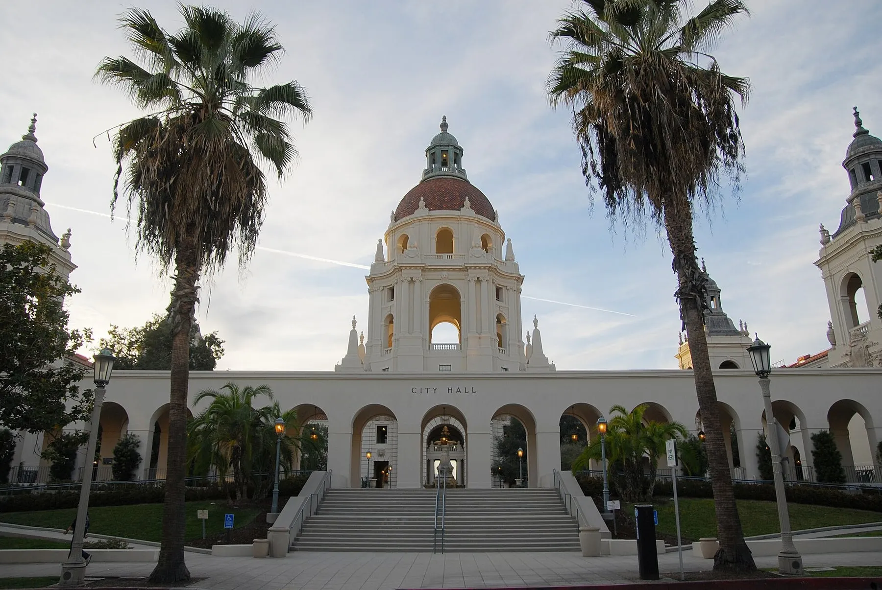 Pasadena City Hall framed by palm trees